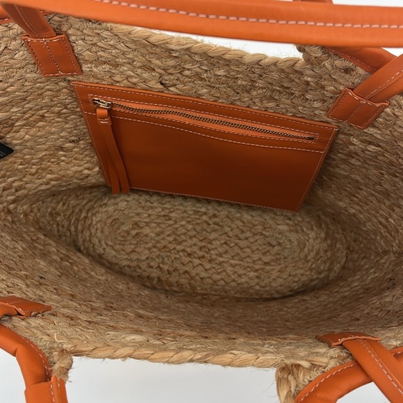 NEW & Other Stories Tote Bag with Orange Leather Trim in Natural Straw-Neutral - Picture 6 of 9